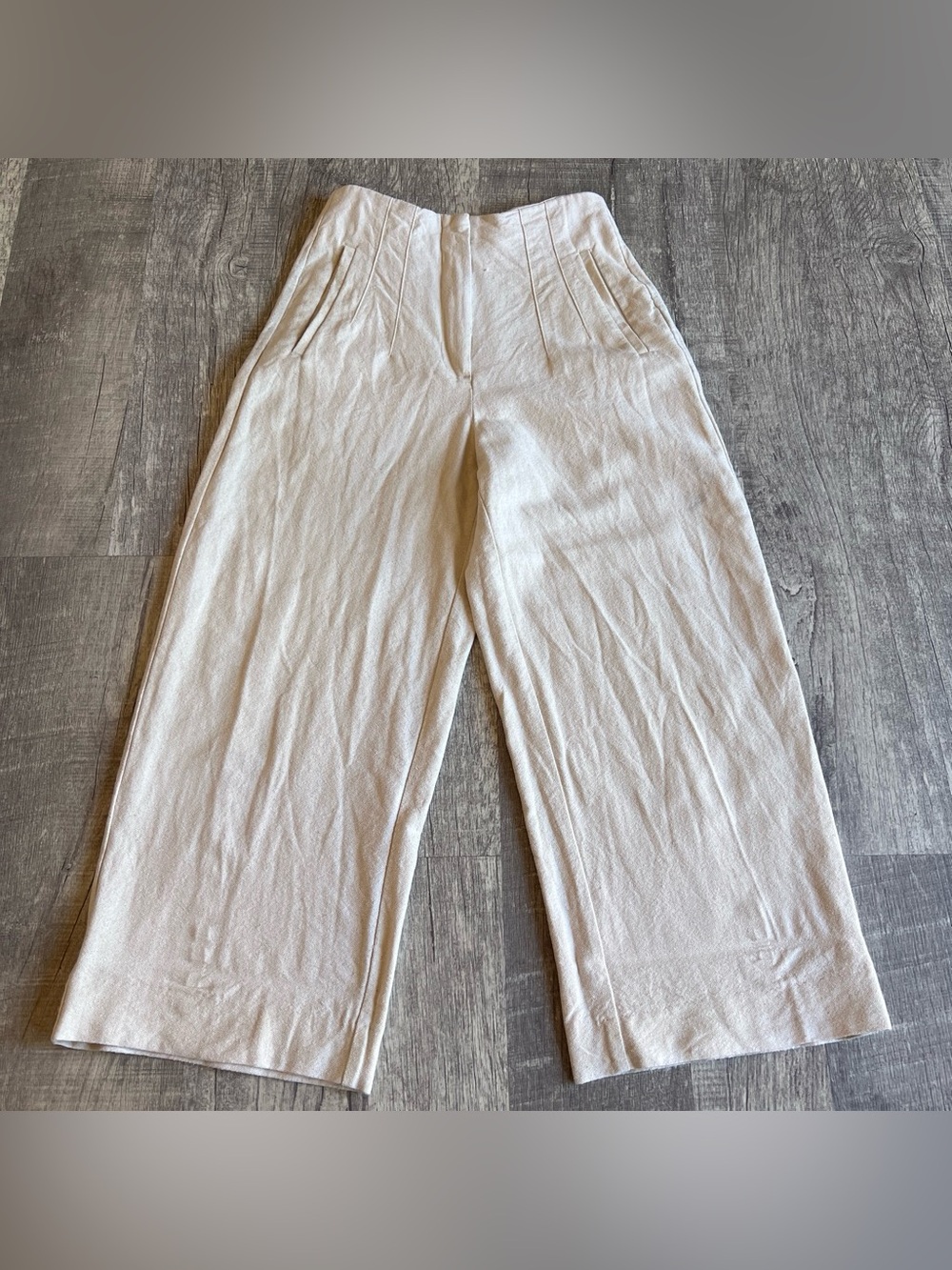 Zara Wide-Leg High-Waist Cotton Linen Cream Trousers Size S